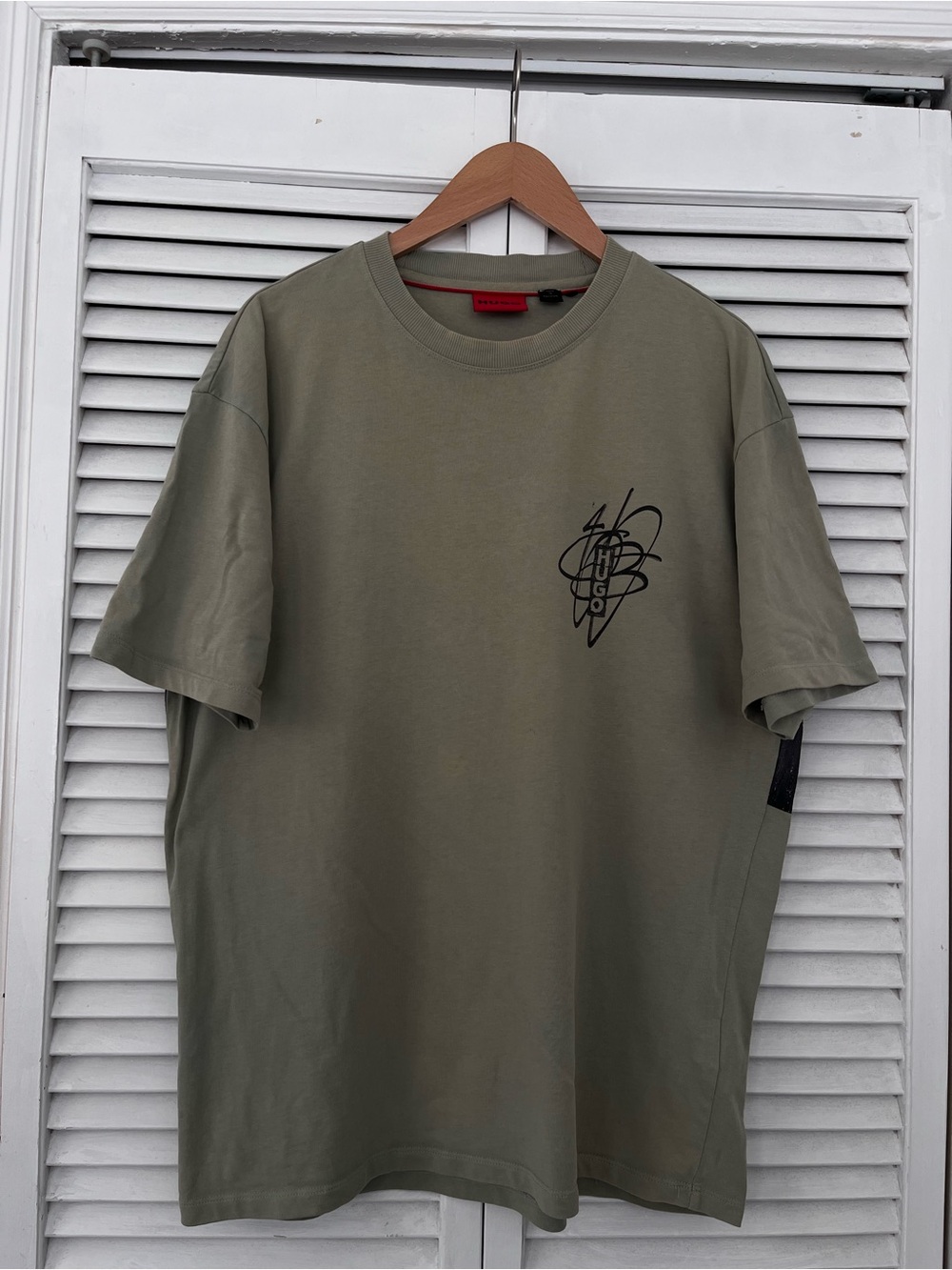 HUGO Olive Green Short-Sleeve Tee with Black Chest Logo